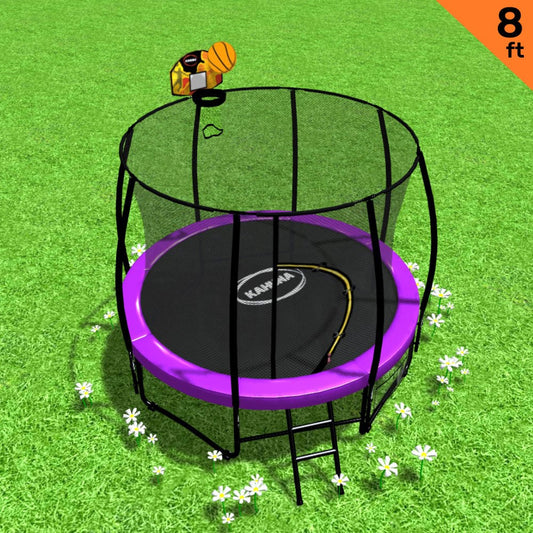 Kahuna Trampoline for Kids 8FT Outdoor Children with Safety Enclosure Mat Pad Net Ladder Basketball Hoop Set - Purple