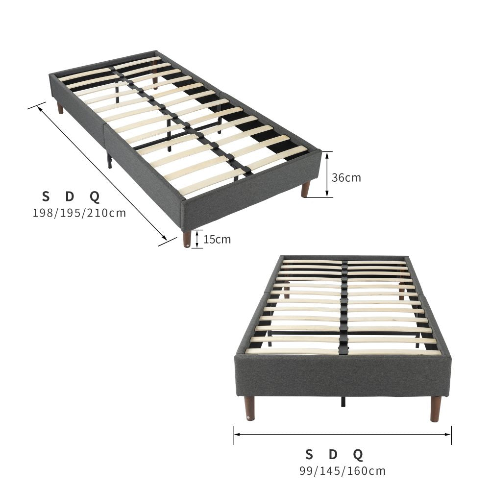 Maya Bed Frame Mattress Foundation - Dark Grey Single