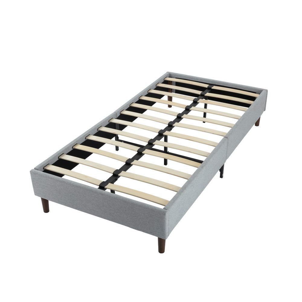 Maya Bedframe with Wooden Slats - Light Grey Queen