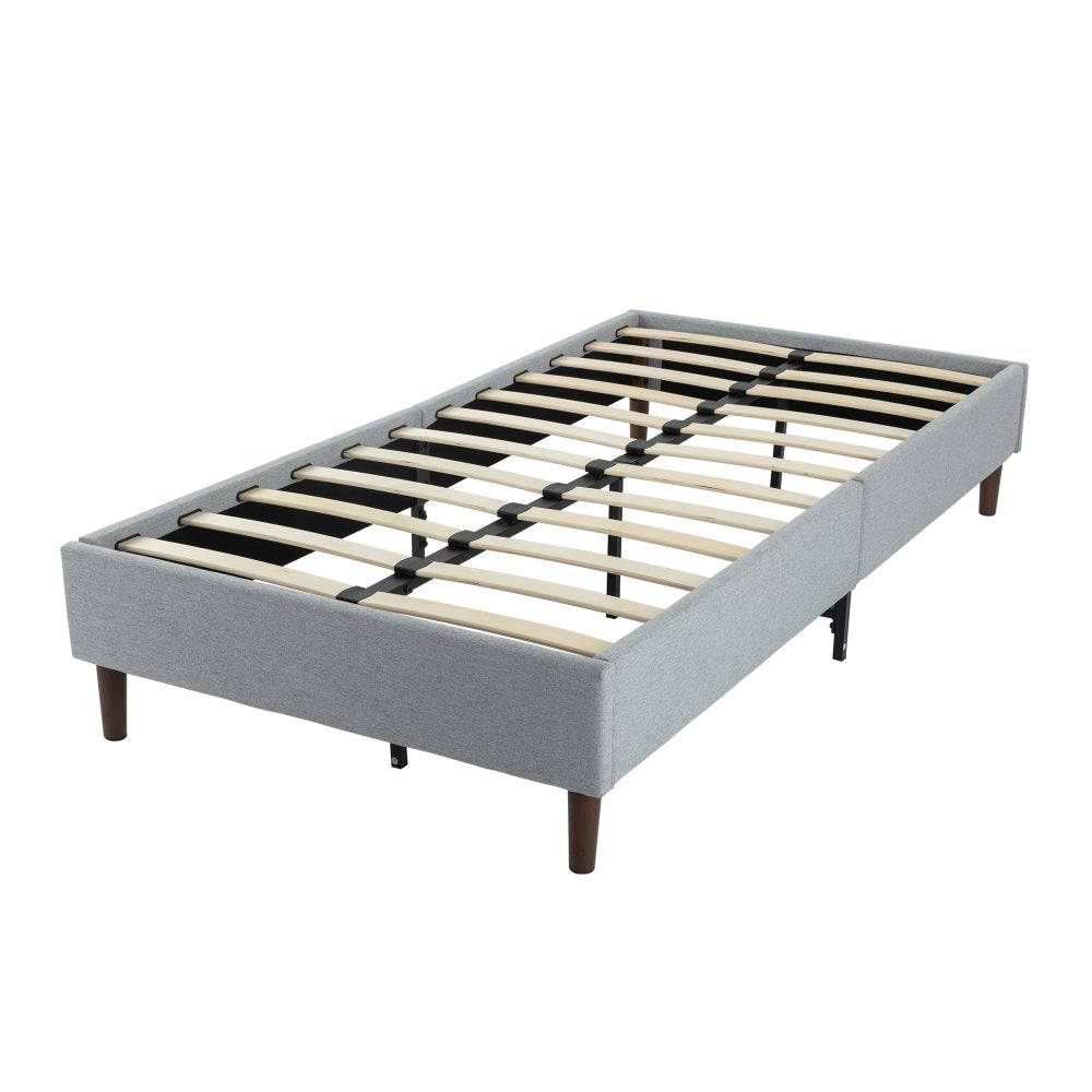 Maya Bedframe with Wooden Slats - Light Grey Queen