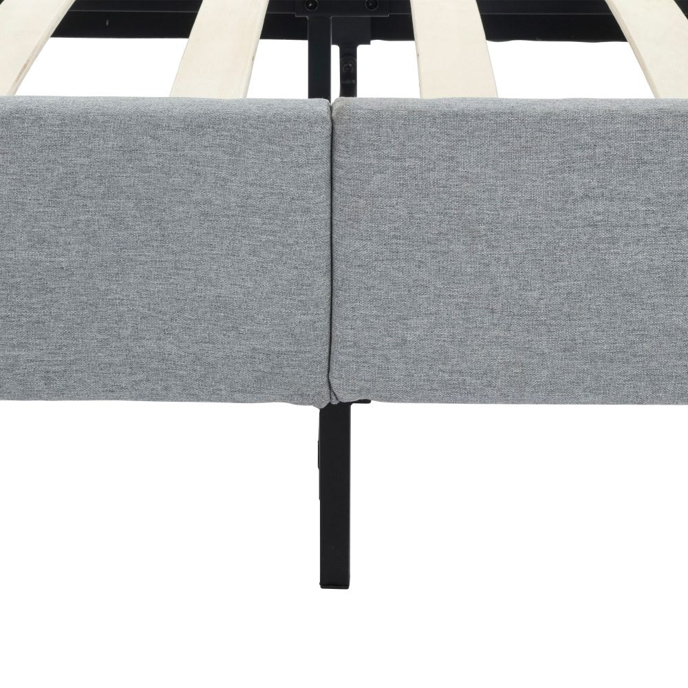 Maya Bedframe with Wooden Slats - Light Grey Queen