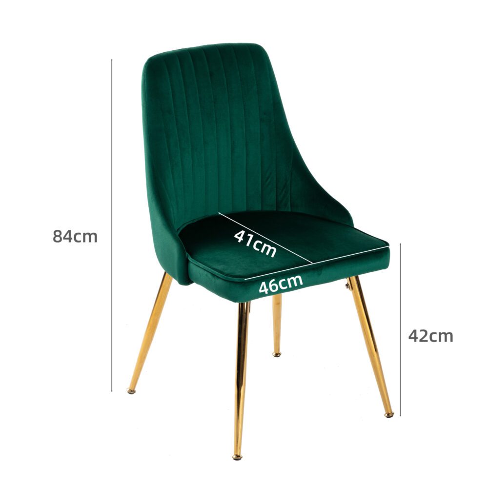 Tatum Set of 2 Velvet Dining Chairs Art Deco Design with Gold Metal Legs - Green
