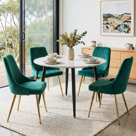 5-Piece Ermes Green Dining Table & Chair Set Velvet Bistro