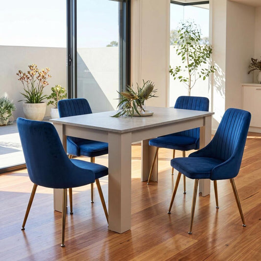 5-Piece Elvio Blue Dining Table & Chair Set Rectangular Velvet