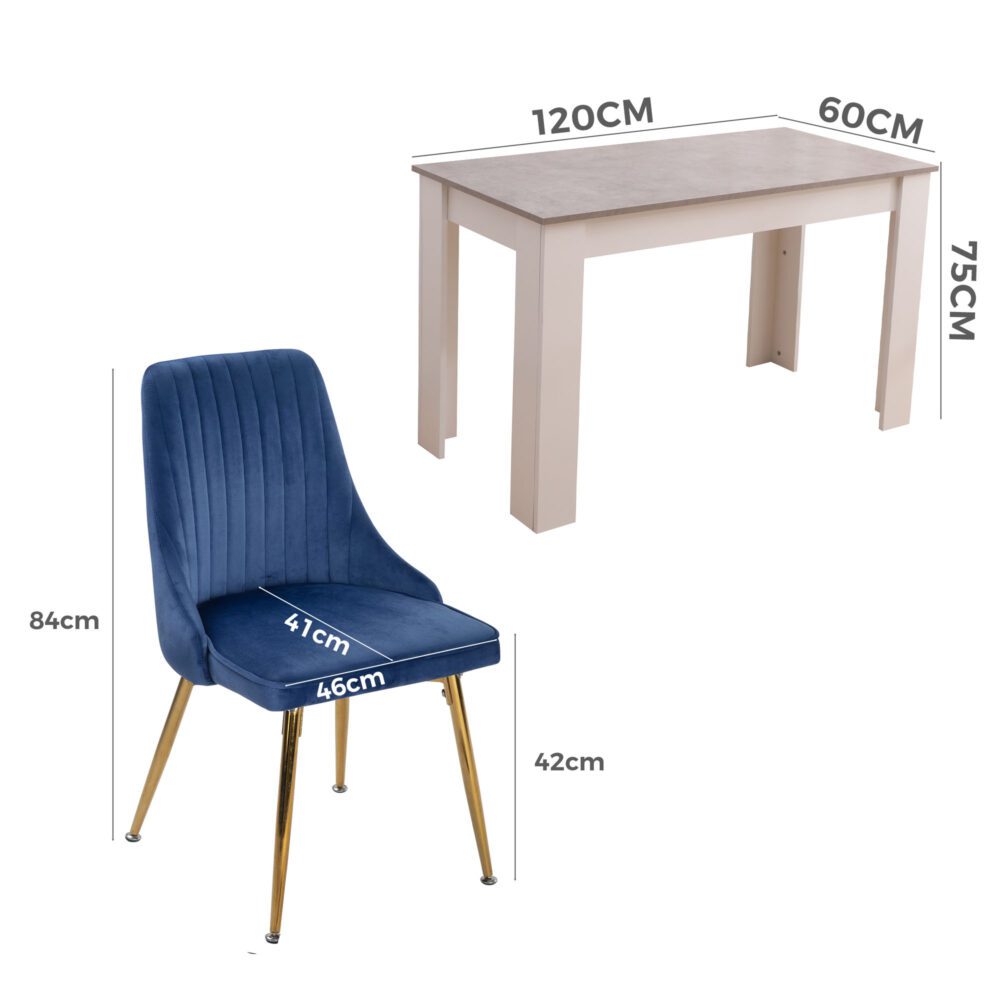 5-Piece Elvio Blue Dining Table & Chair Set Rectangular Velvet