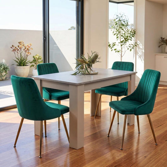 5-Piece Elvio Green Dining Table & Chair Set Rectangular Velvet