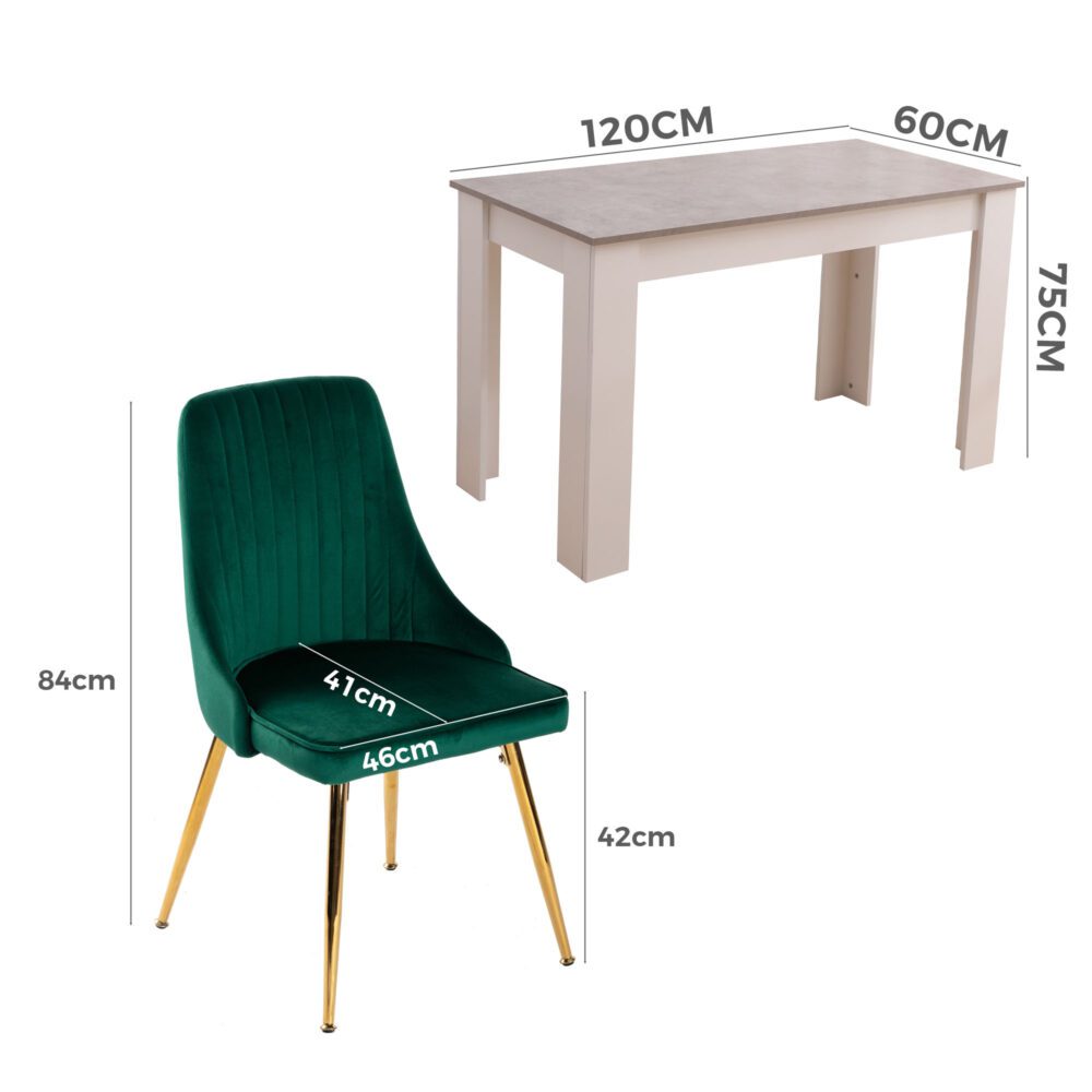 5-Piece Elvio Green Dining Table & Chair Set Rectangular Velvet