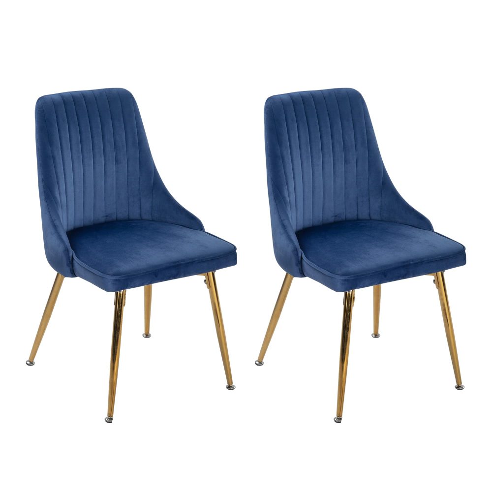 5-Piece Elvio Blue Dining Table & Chair Set Rectangular Velvet