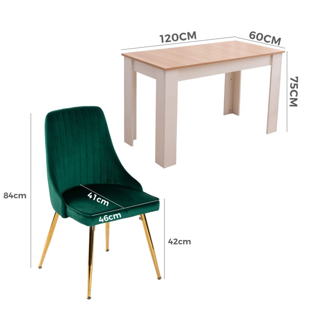 5-Piece Elvio Green Dining Table & Chair Set Rectangular Velvet
