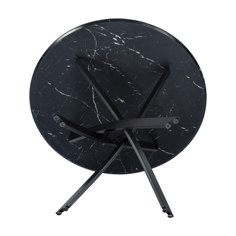 5-Piece Lello Blue Dining Table & Chair Set Marble Velvet