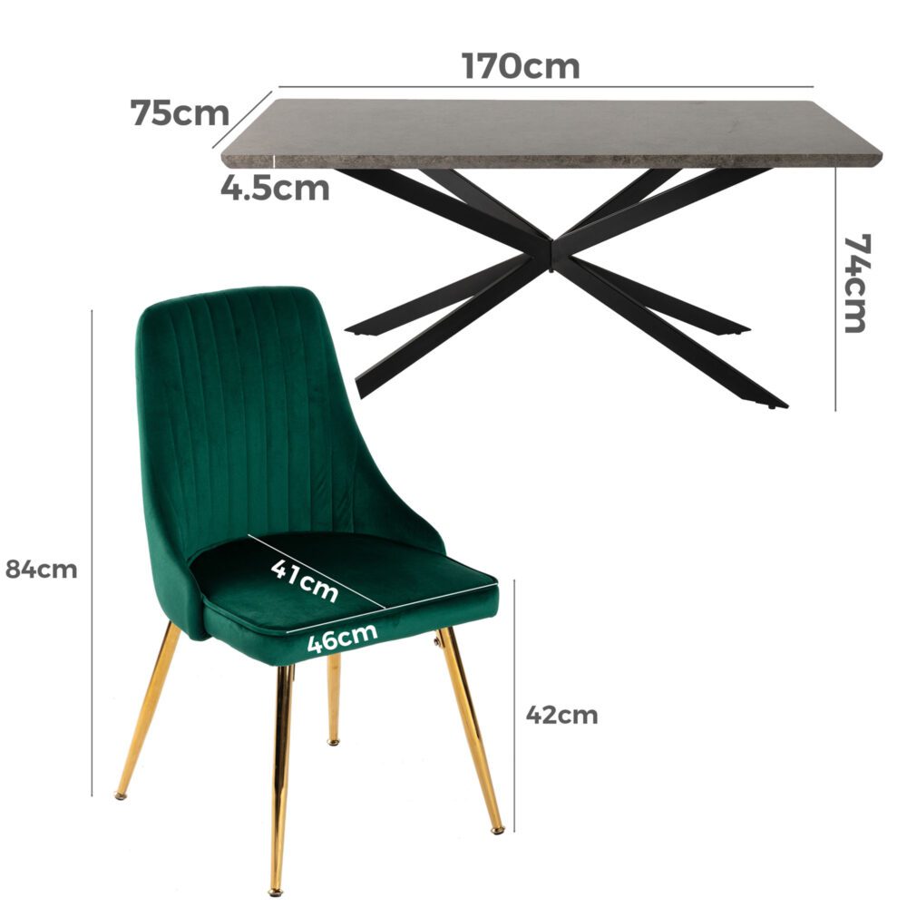 6-Piece Dario Green Dining Table & Chair Set Rectangular Velvet Banquet