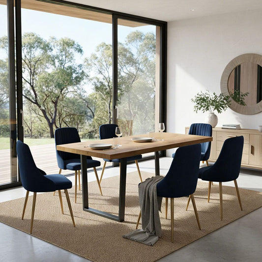 6-Piece Zelma Blue Dining Table & Chair Set Velvet