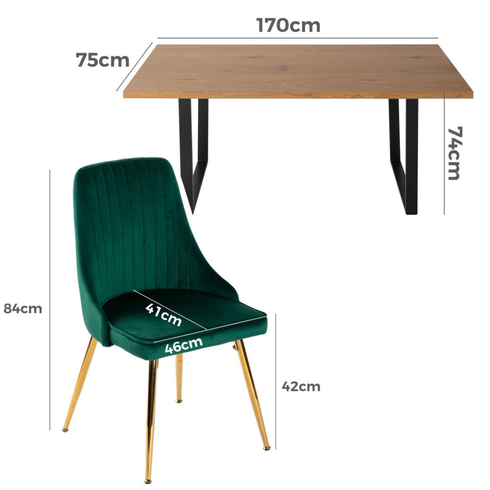 6-Piece Zelma Green Dining Table & Chair Set Velvet
