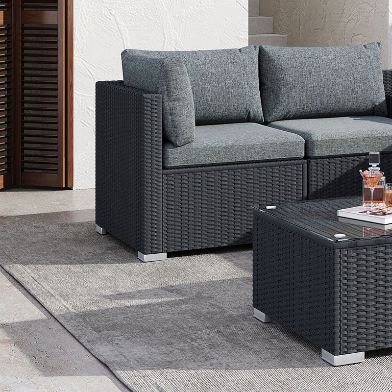 Perry 5-Seater Ottoman-Style Outdoor Lounge Set - Black