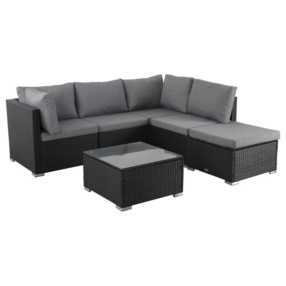 Perry 5-Seater Ottoman-Style Outdoor Lounge Set - Black