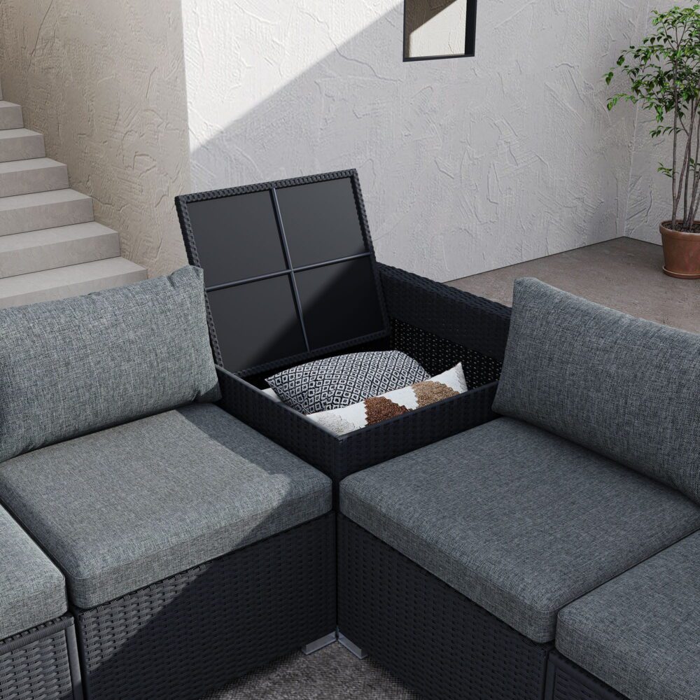 Robyn 5-Seater Modular Lounge Sofa 6-Piece Outdoor Sofa - Black