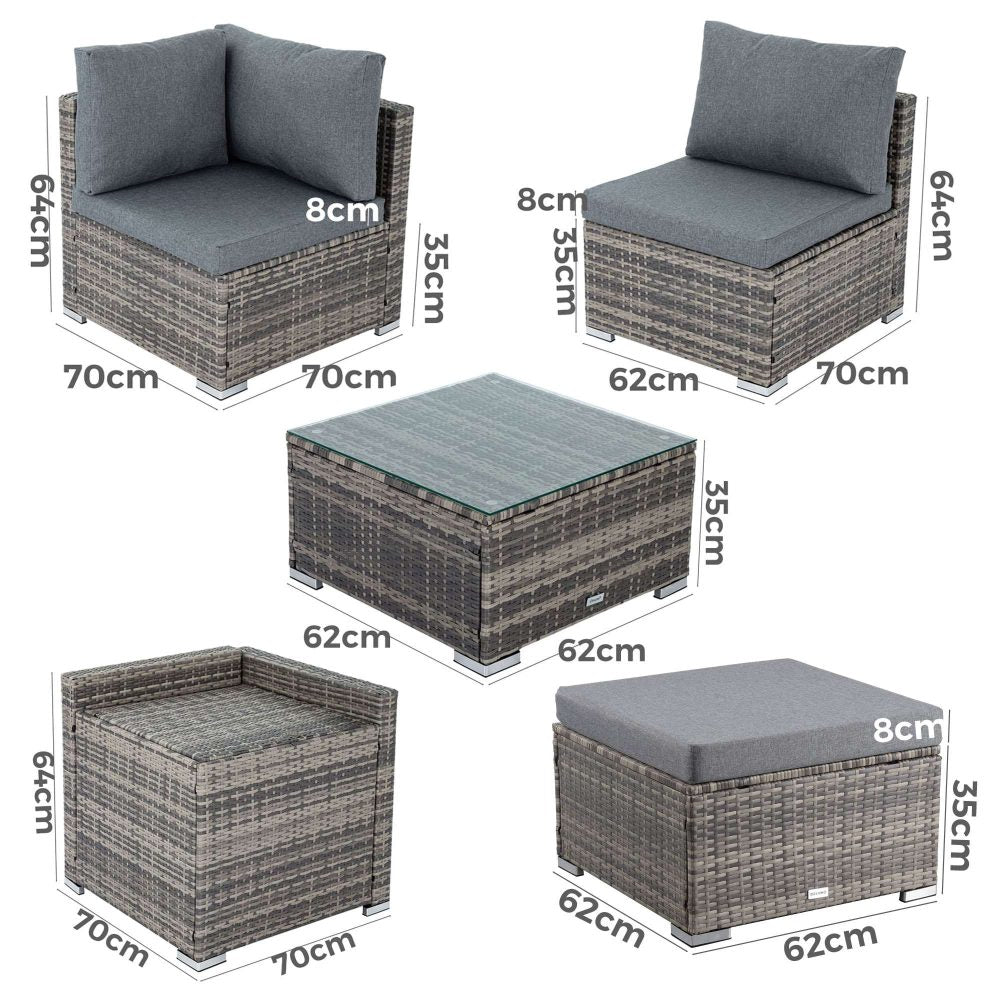 Shannon 6-Seater Large Modular Ottoman Outdoor Lounge Set - Grey