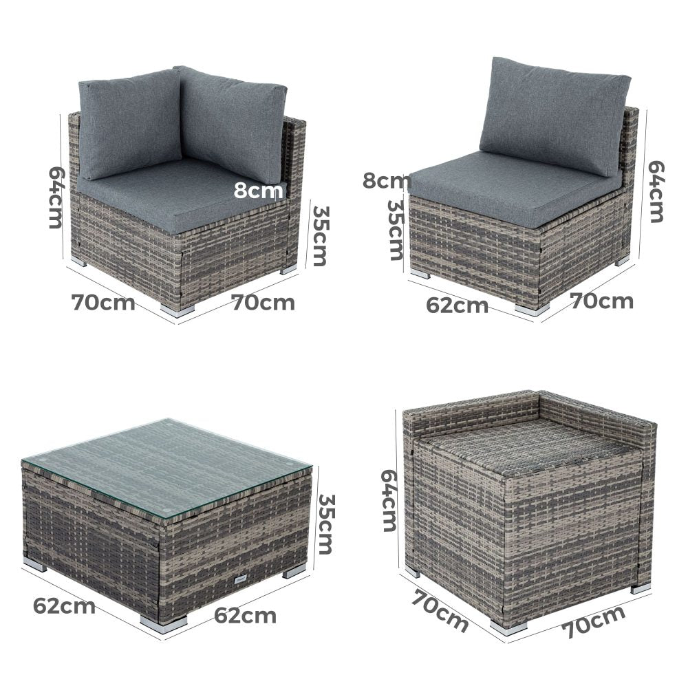 Spencer 7-Seater Furniture Modular Lounge Sofa 8-Piece Outdoor Sofa - Black