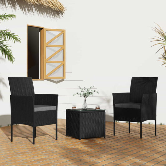 Tracey 2-Seater Table And Chairs Set 3-Piece Outdoor Set - Black