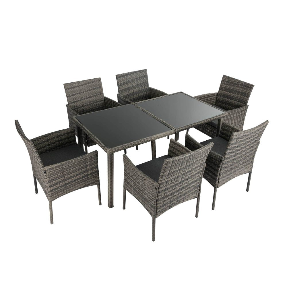 Lowry 6-Seater Rural Style Wicker 7-Piece Dining Set - Grey