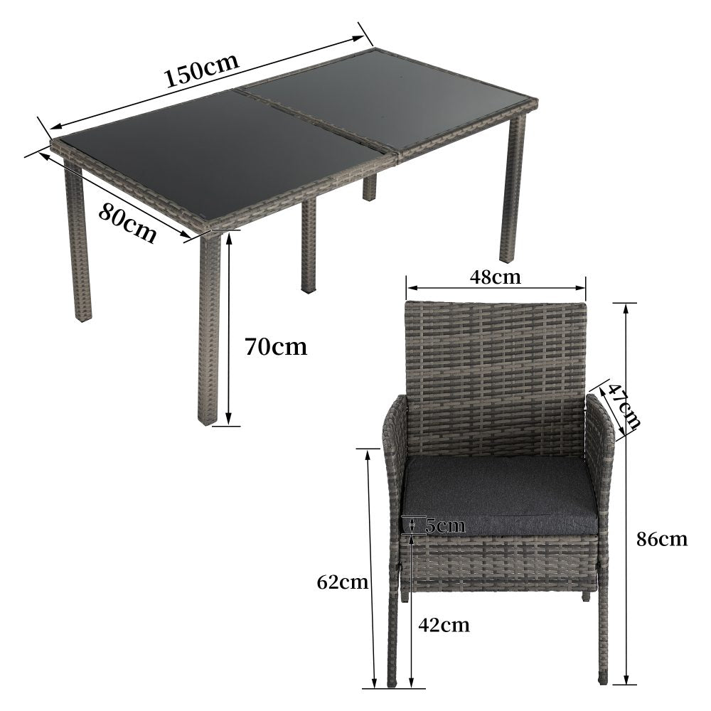 Lowry 6-Seater Rural Style Wicker 7-Piece Dining Set - Grey