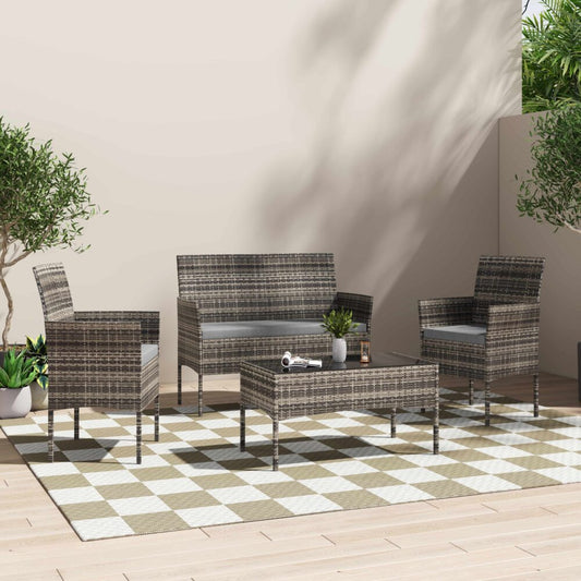 Lowry 4-Seater Wicker 4-Piece Outdoor Lounge Set - Mixed Grey
