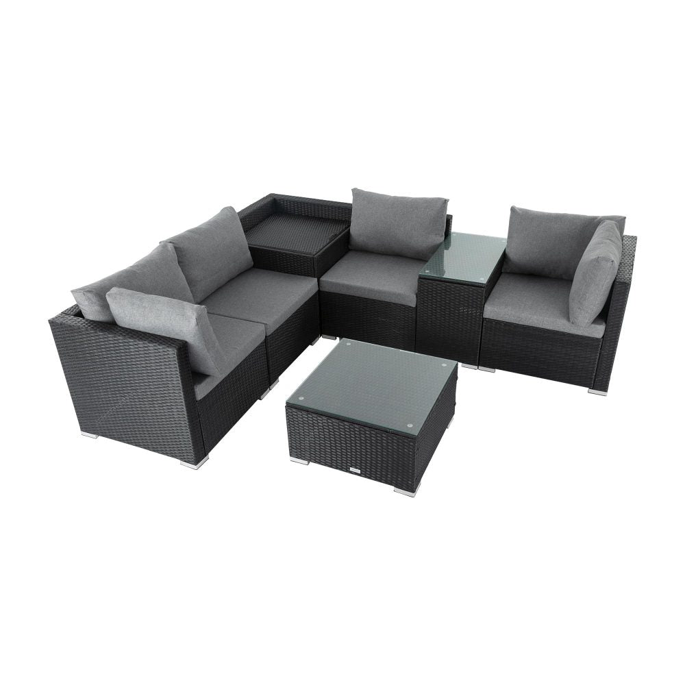 Quincy 6-Seater Wicker Loveseat 7-Piece Outdoor Wicker with Storage Cover - Black