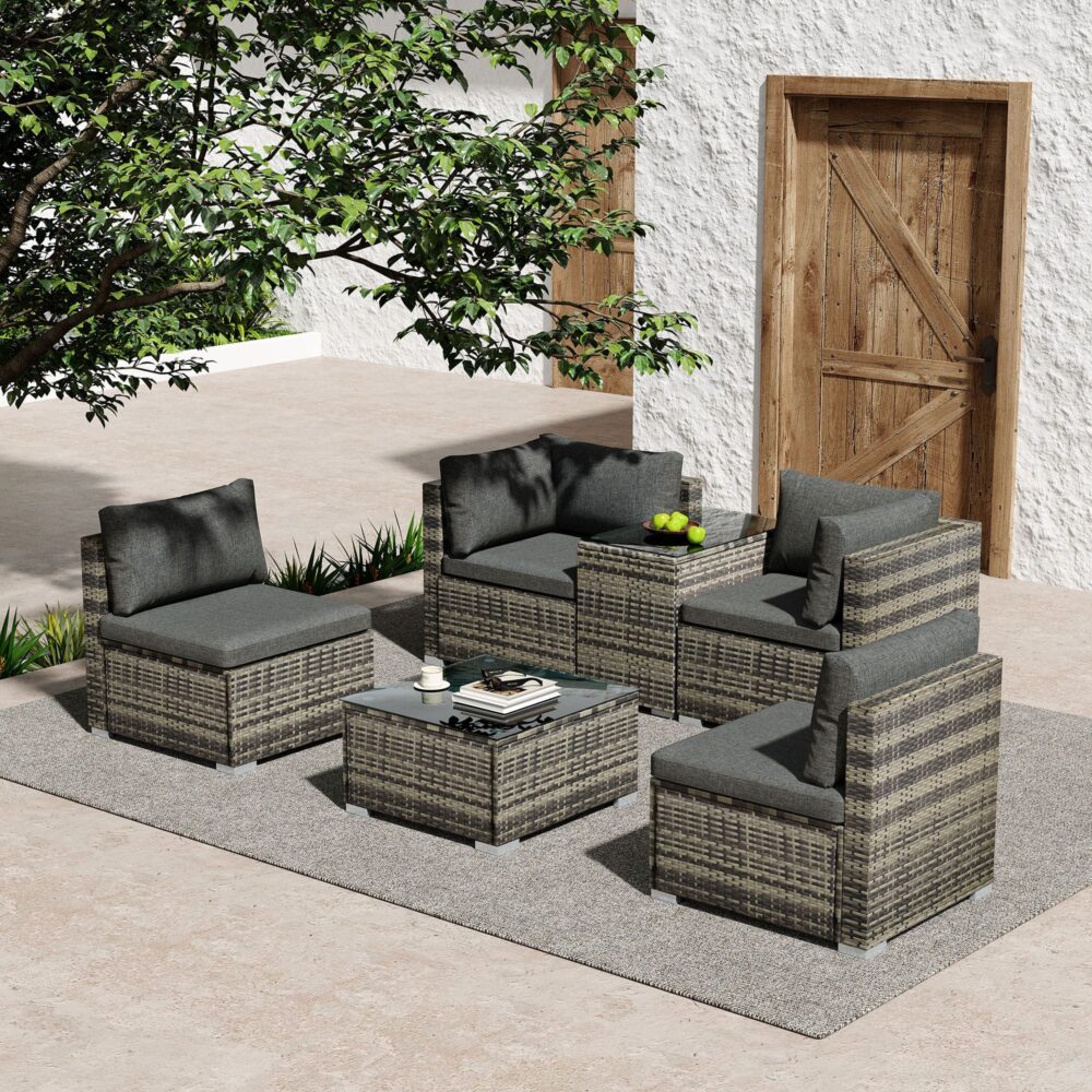 Quincy 4-Seater Modular Lounge with Wicker End Table Outdoor Sofa - Grey
