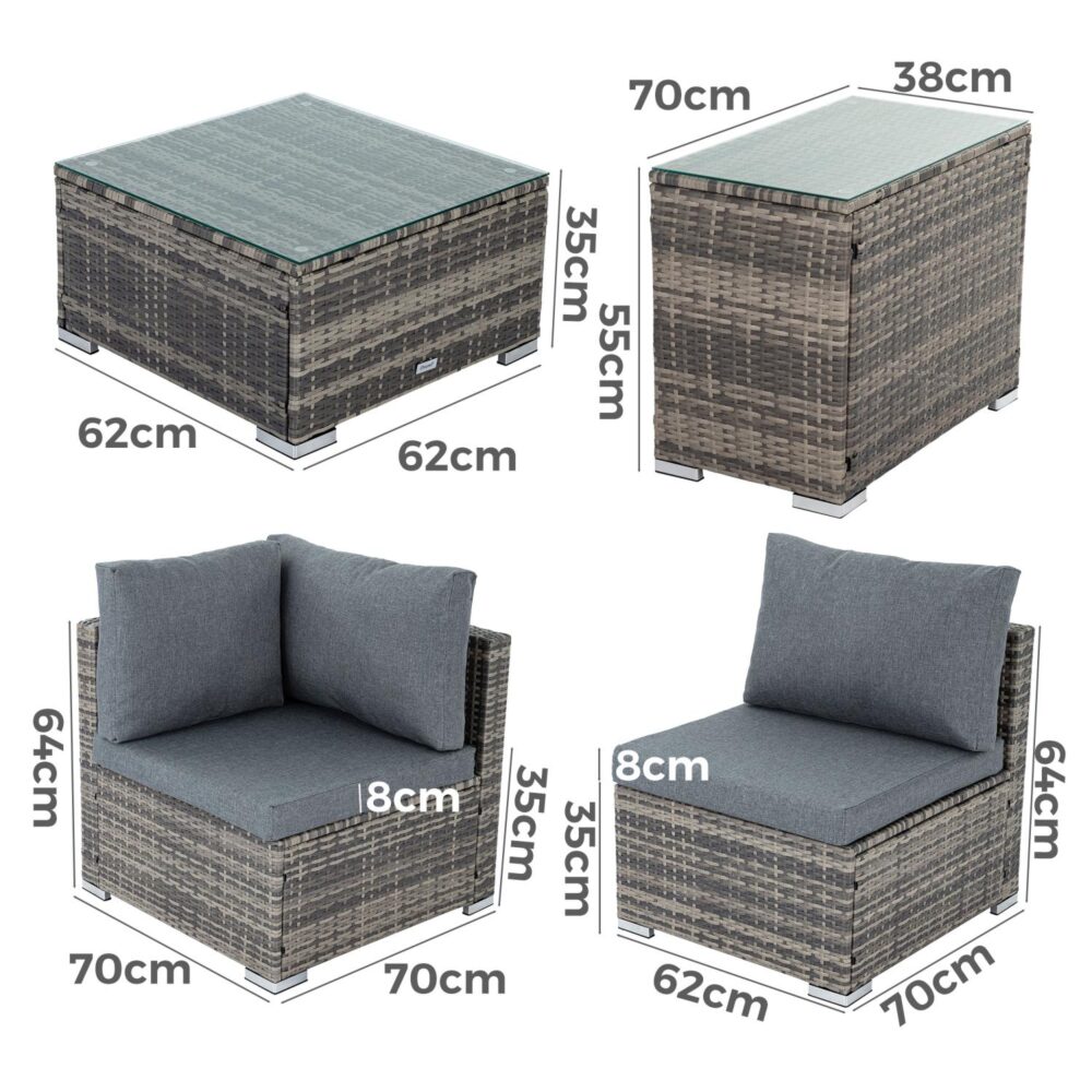 Quincy 4-Seater Modular Lounge with Wicker End Table Outdoor Sofa - Grey