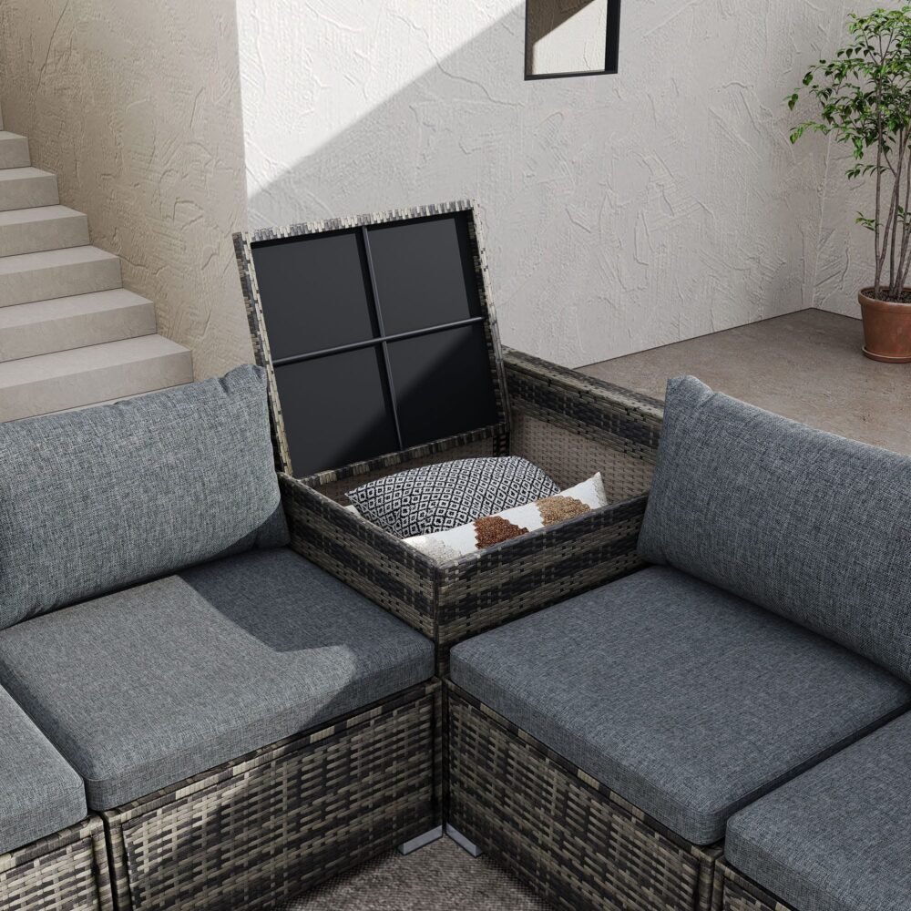Quincy 6-Seater Wicker Lounge 7-Piece Outdoor Wicker with Storage Cover - Grey