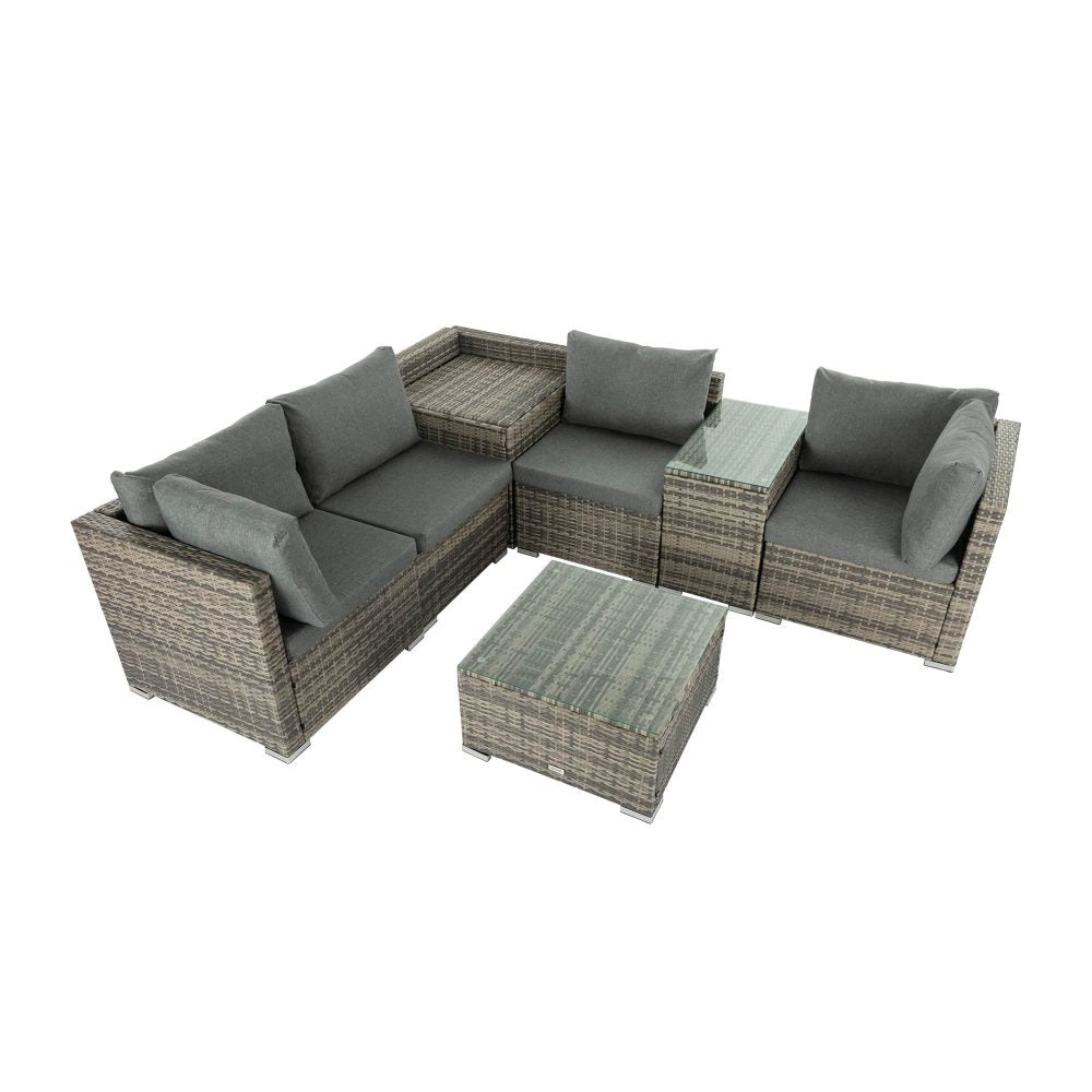 Quincy 6-Seater Wicker Lounge 7-Piece Outdoor Wicker with Storage Cover - Grey