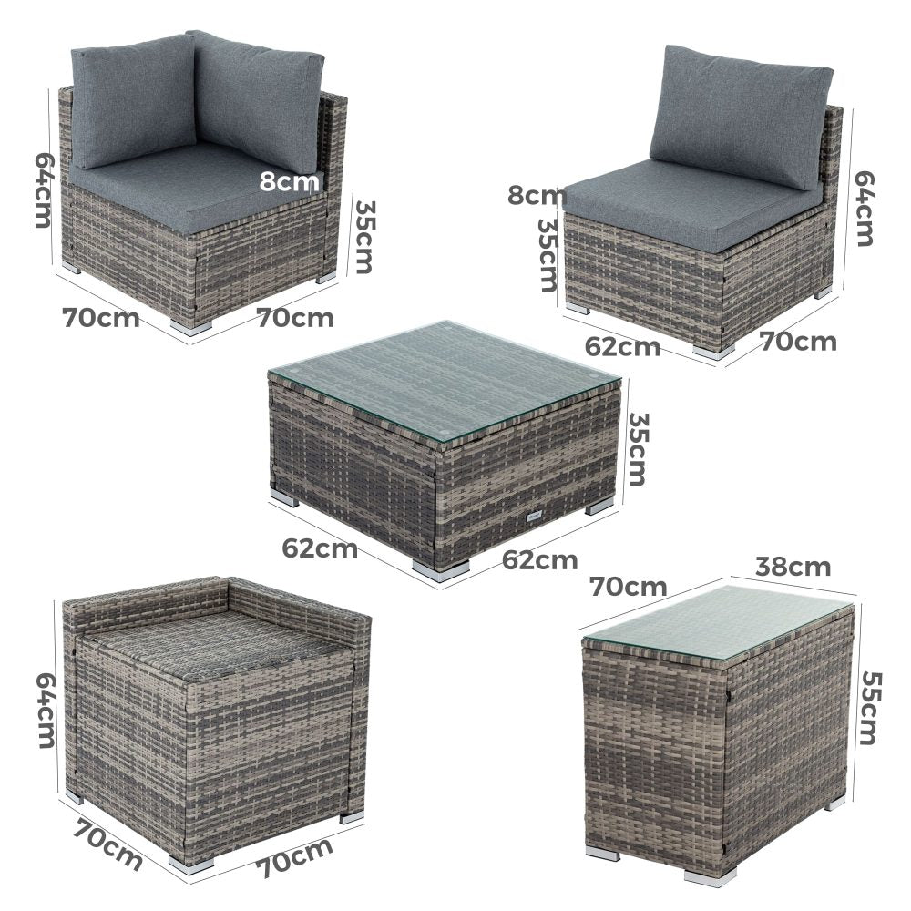 Quincy 6-Seater Wicker Lounge 7-Piece Outdoor Wicker with Storage Cover - Grey