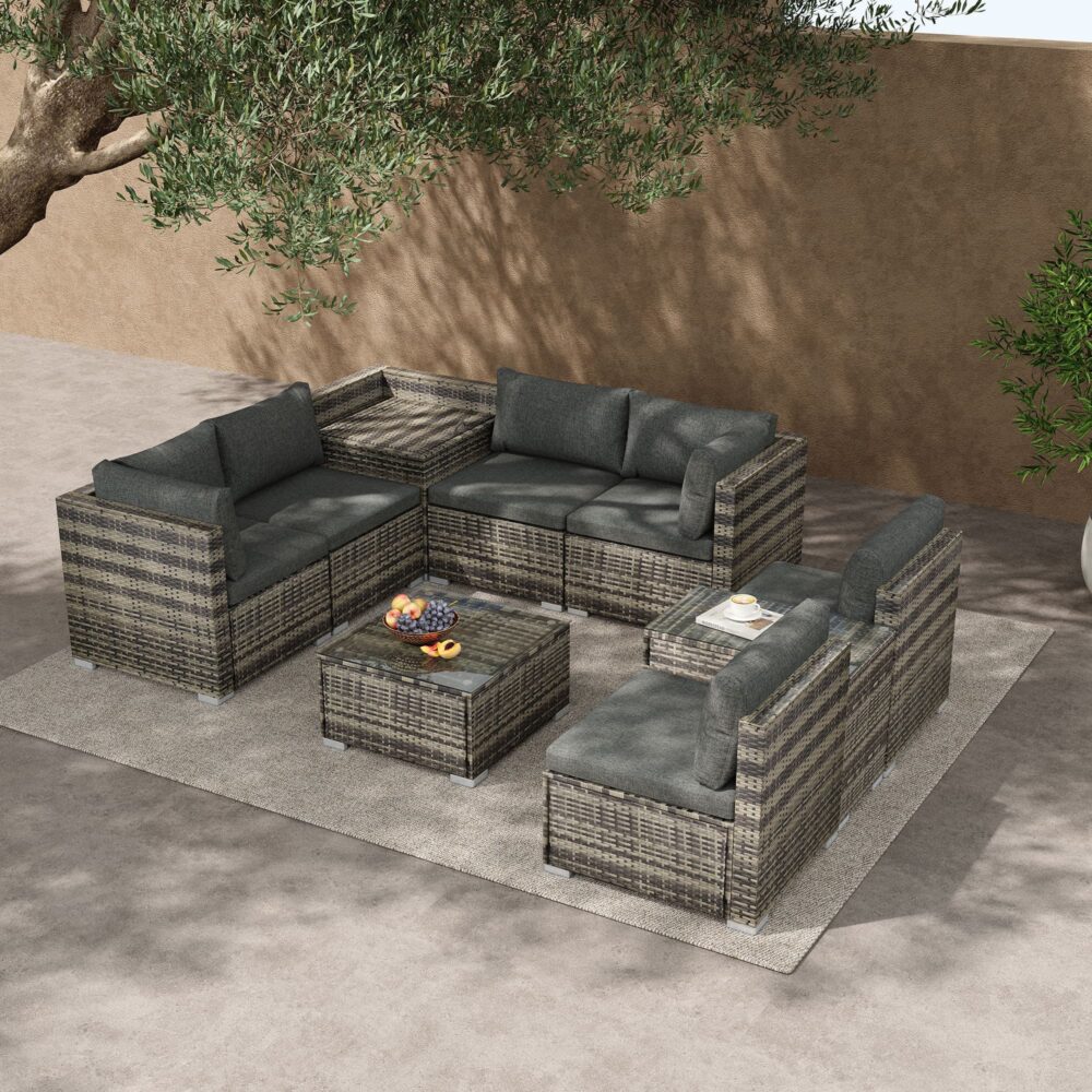 Quincy 8-Seater Outdoor Furniture Setting 9-Piece Set - Grey