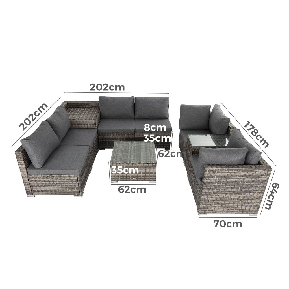 Quincy 8-Seater Outdoor Furniture Setting 9-Piece Set - Grey