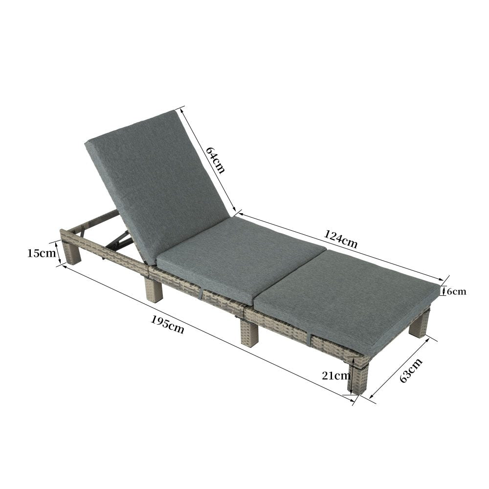 Dylan Rattan Sunbed With Adjustable Recline - Grey