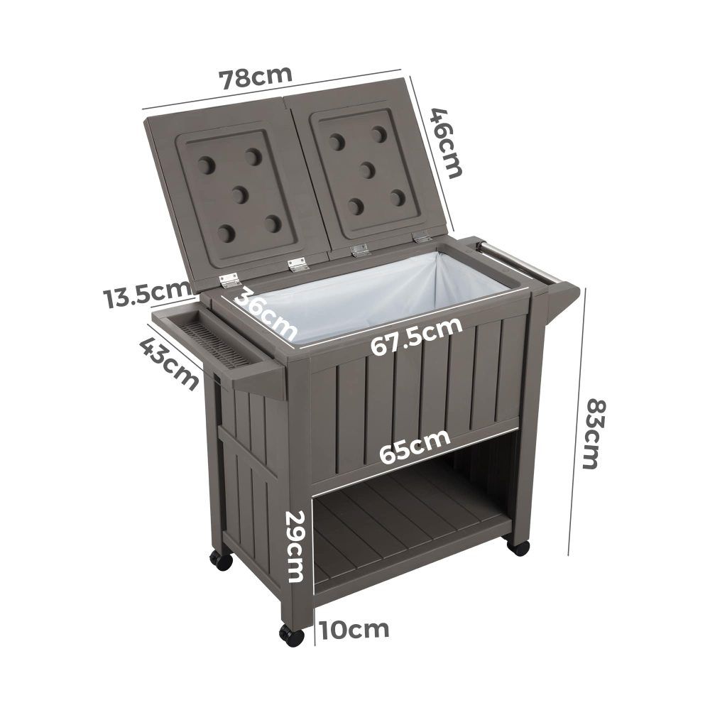 Kyle Garden Bar Serving Cart With Cooler - Taupe