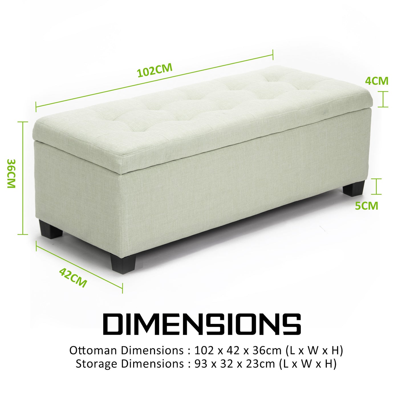 102cm Storage Ottoman Stool Fabric - Light Green