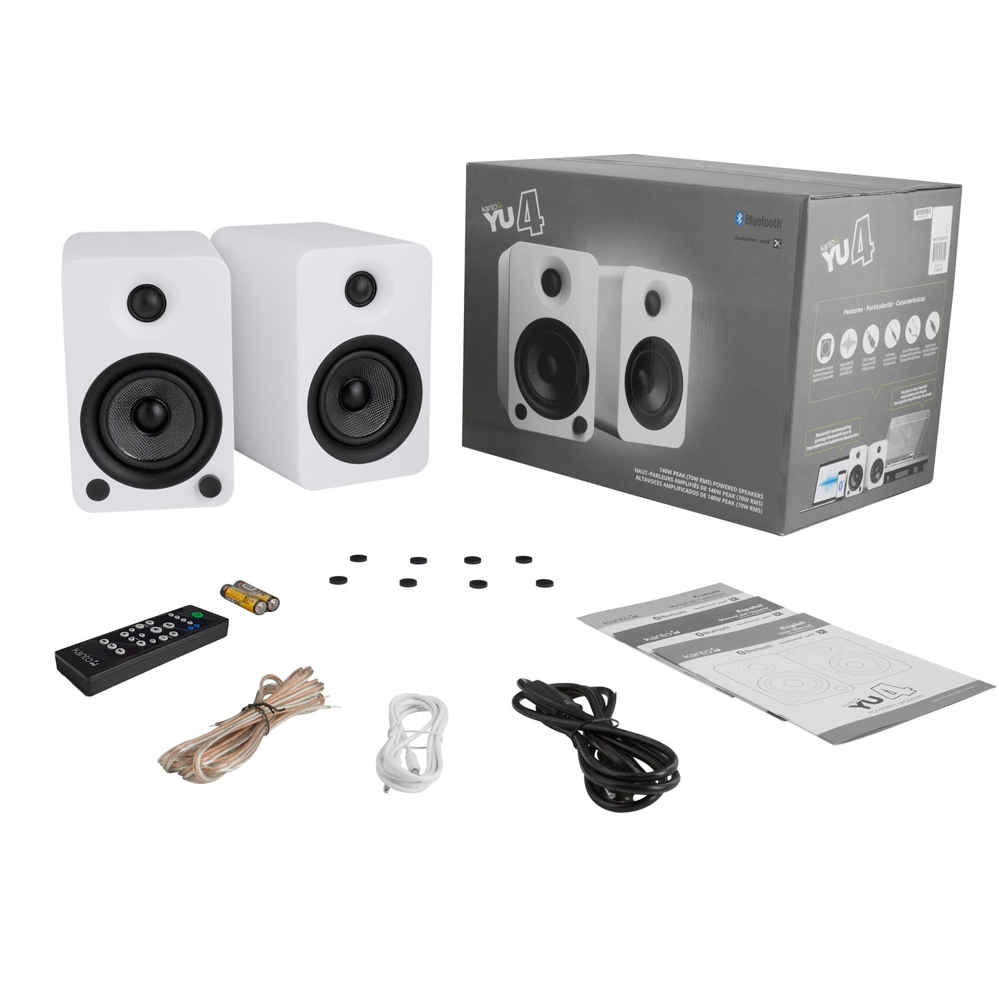 YU4 140W Powered Bookshelf Speakers with Bluetooth and Phono Preamp Pair Matte - White