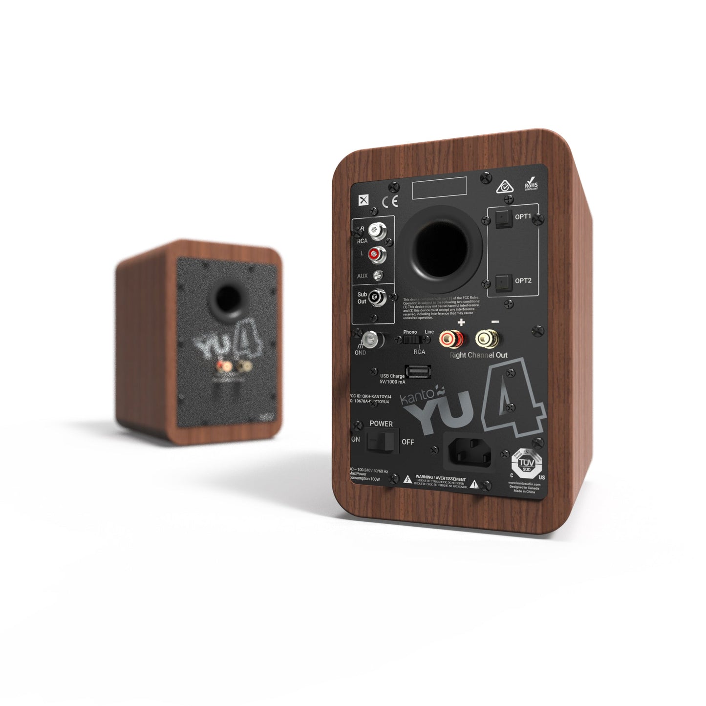 YU4 140W Powered Bookshelf Speakers with Bluetooth and Phono Preamp Pair - Walnut