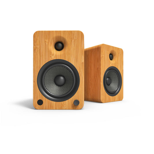YU6 200W Powered Bookshelf Speakers with Bluetooth and Phono Preamp - Bamboo