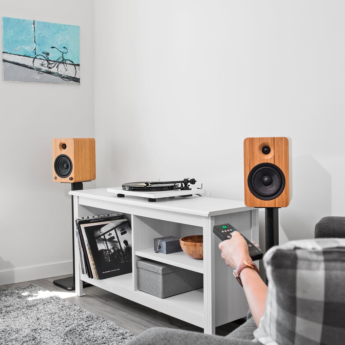 YU6 200W Powered Bookshelf Speakers with Bluetooth and Phono Preamp - Bamboo