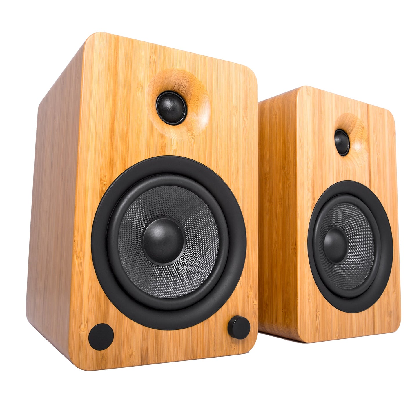 YU6 200W Powered Bookshelf Speakers with Bluetooth and Phono Preamp - Bamboo