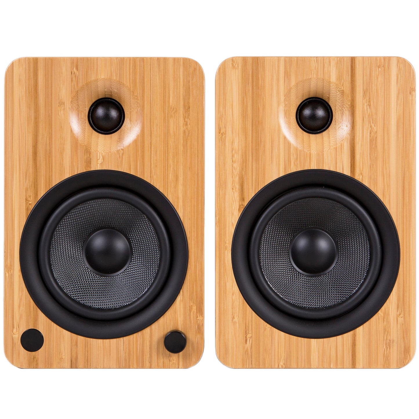 YU6 200W Powered Bookshelf Speakers with Bluetooth and Phono Preamp - Bamboo