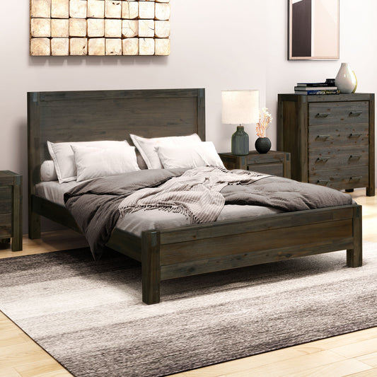 Allison Bed Frame in Solid Wood Veneered Acacia Bedroom Timber Slat - Chocolate Double