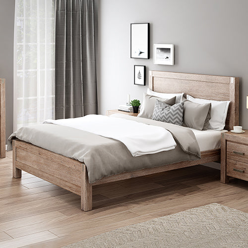 Allison Solid Wood Veneered Acacia Timber Slat Bed Frame - Oak King