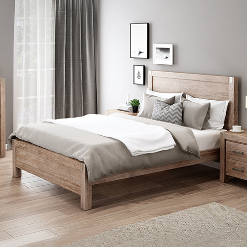 Allison Solid Wood Veneered Acacia Timber Slat Bed Frame - Oak King Single