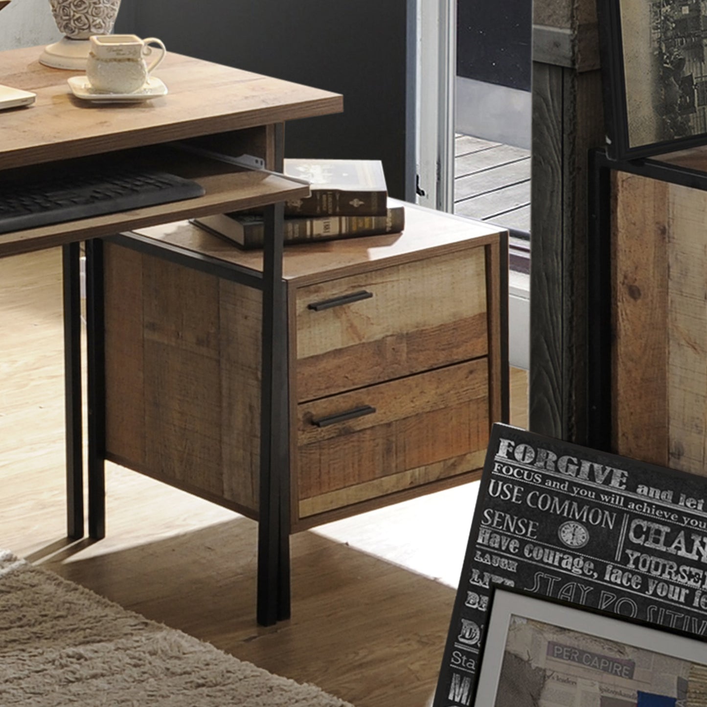 Thompson Wooden Bedside Tables Night Stand Particle Board Construction with 2 Drawers - Oak