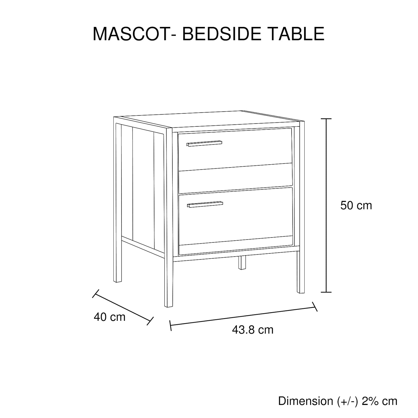 Thompson Wooden Bedside Tables Night Stand Particle Board Construction with 2 Drawers - Oak