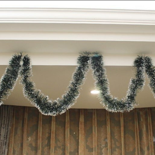 Set of 5 2.5m Christmas Tinsel Xmas Garland Sparkly Snowflake Party Natural Home Decor - Snow Tips in Dark Green