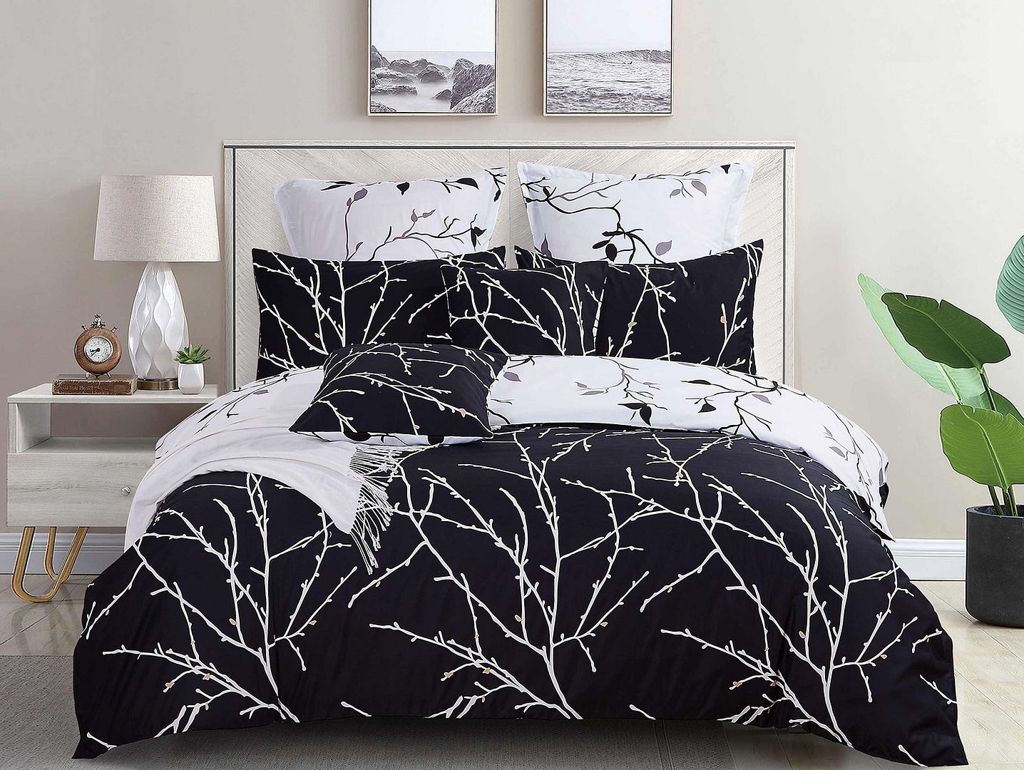 Queen Tree Reversible White Duvet Quilt Cover Set